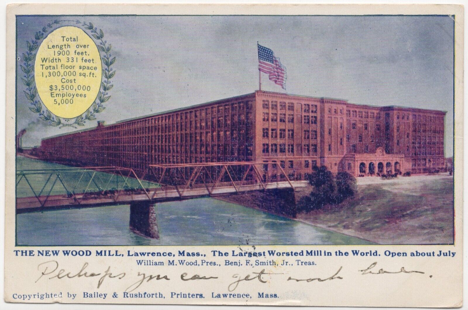 Wood Worsted Mill Lawrence Massachusetts 1906 Postcard Ad Women\'s History