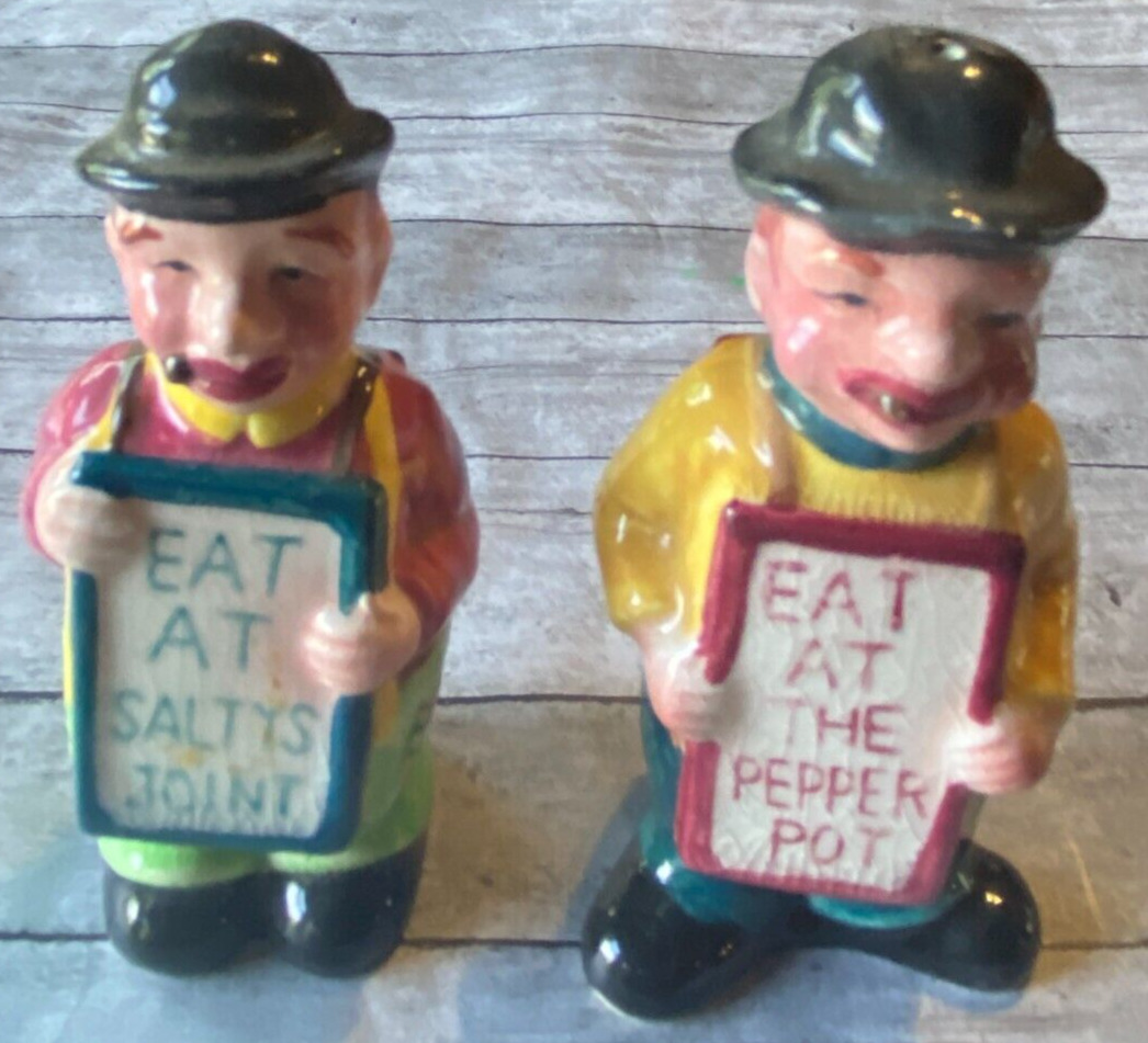 Vintage Men with Sandwich Board Placards Salt & Pepper Shakers \