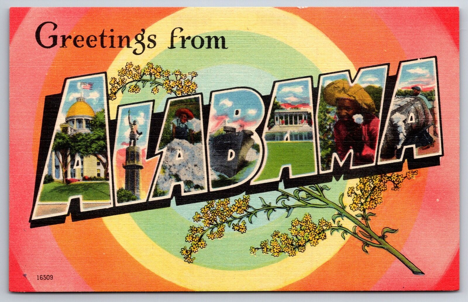 Greetings From Alabama~Multi-View~Capitol Bldg~Large Letter Linen Postcard