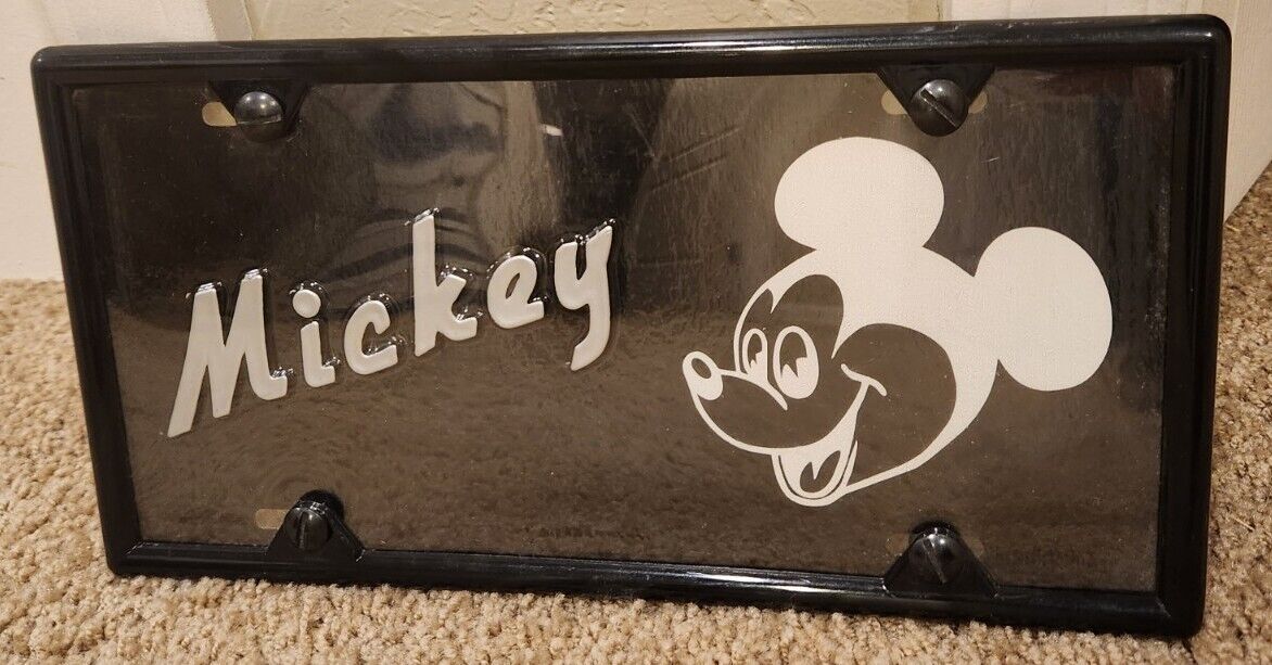 Rare Vintage Car Plate License Tag Metal Mickey Mouse Disney Black Silver 