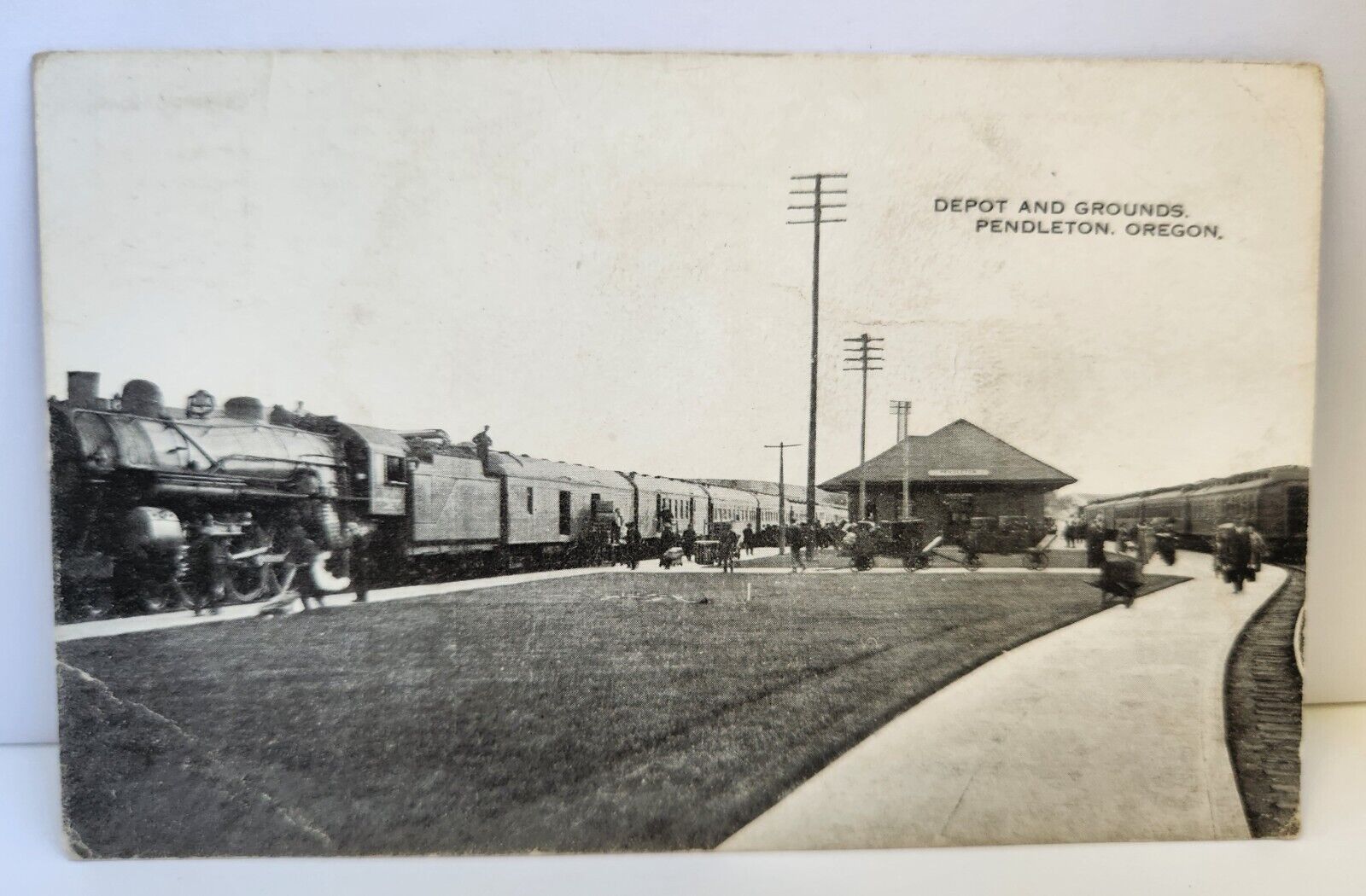 Antique Pendleton Oregon Railroad Depot And Grounds Postcard Passenger Train