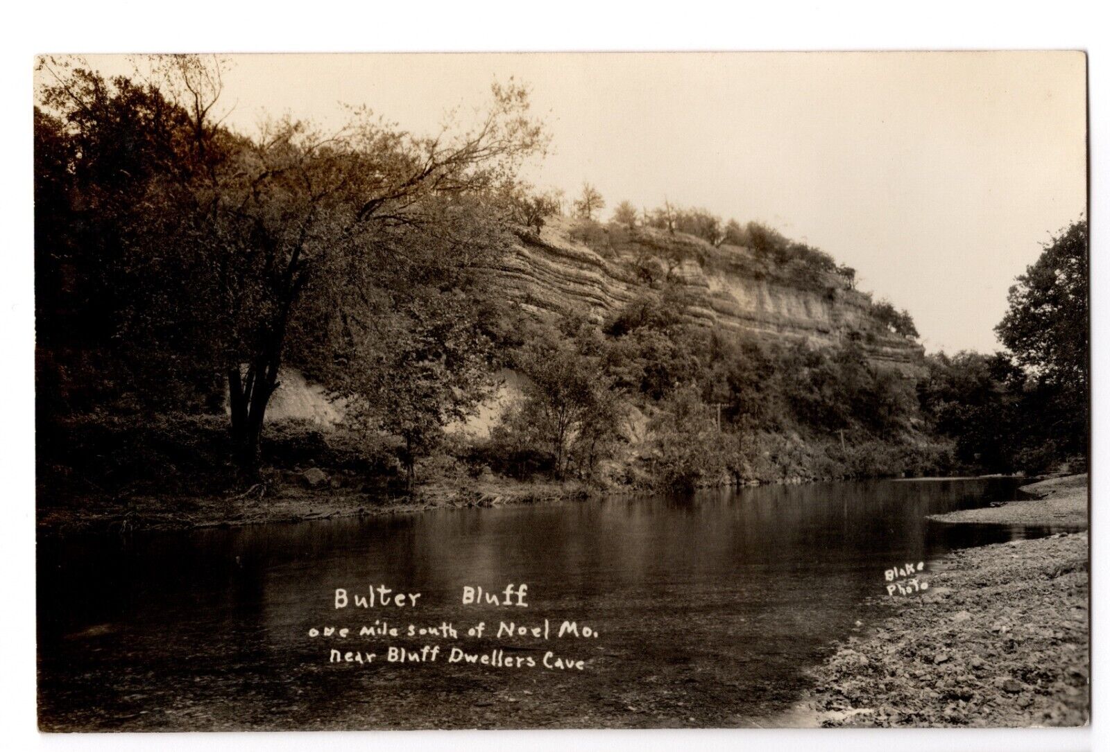 RPPC Real Photo Postcard - Butler Bluff, Noel, MO, misspelled as Bulter