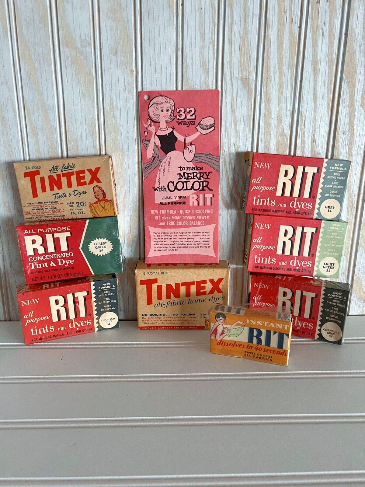 Vintage RIT Tintex Instant Dye Lot Original Boxes Assorted Colors 1930’s-50’s