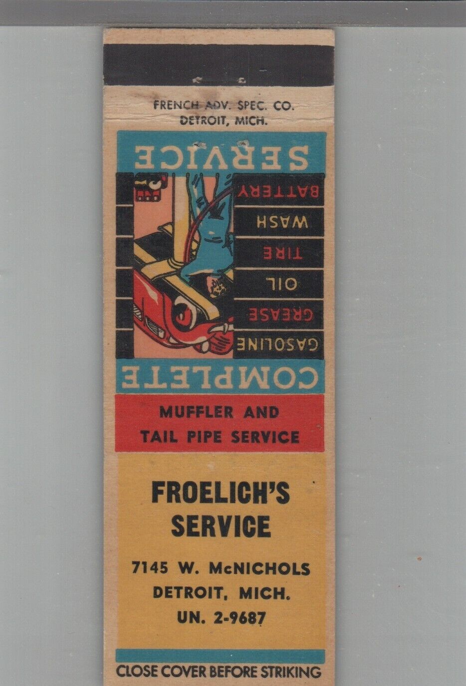 Matchbook Cover - Vintage Gas Station Froelich\'s Service Detroit, MI