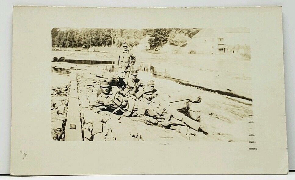 Soldiers at Trenches Underground 1919 pm Los Angeles RPPC Real Photo Postcard J5