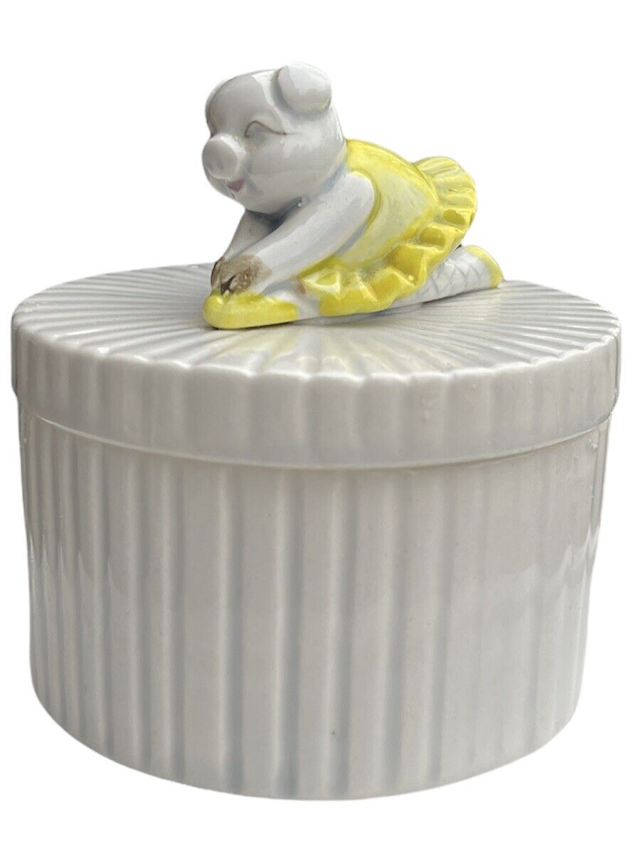 Vintage Fitz & Floyd Trinket Box Pig Ballerina in Yellow Tutu Ceramic FF