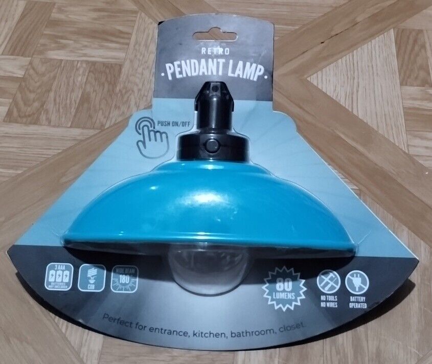 Retro Pendant Lamp 80 Lumens Wide Beam Battery Operated Blue Brand New