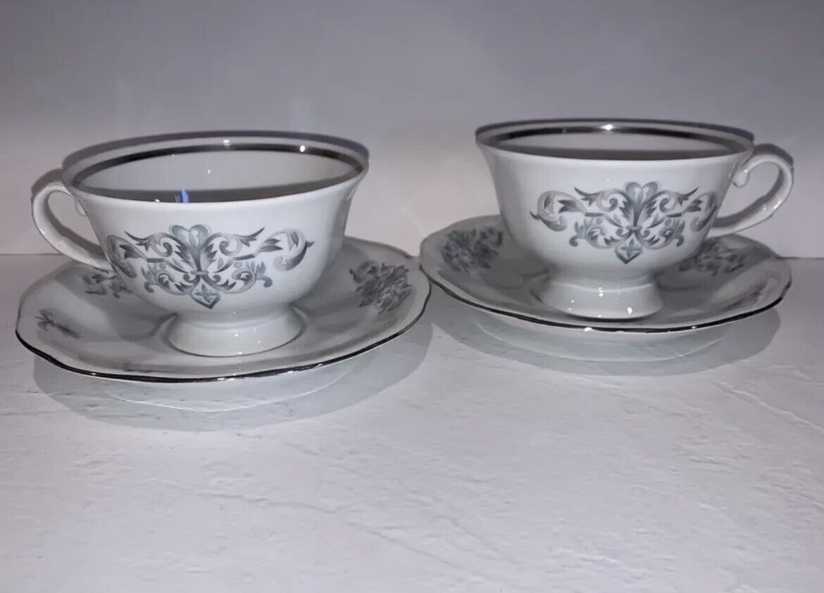 Karolina Vintage China Made in Poland Two Cup and Saucers 117