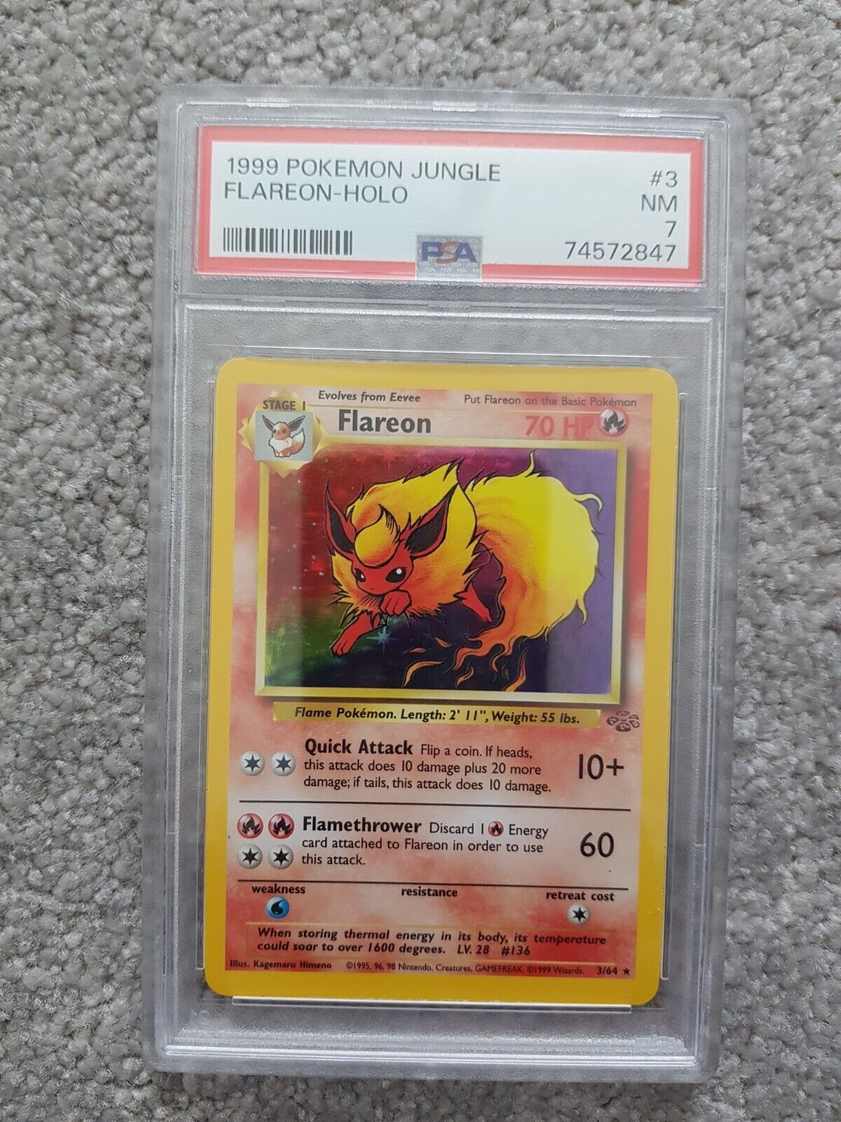Pokemon Card - Flareon Holo Rare - PSA 7