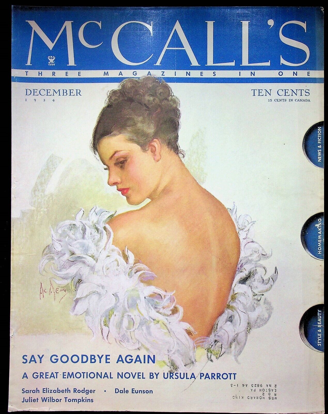 Neysa McMein COVER ONLY McCall\'s Magazine December 1934 Lady Bare Back Dress