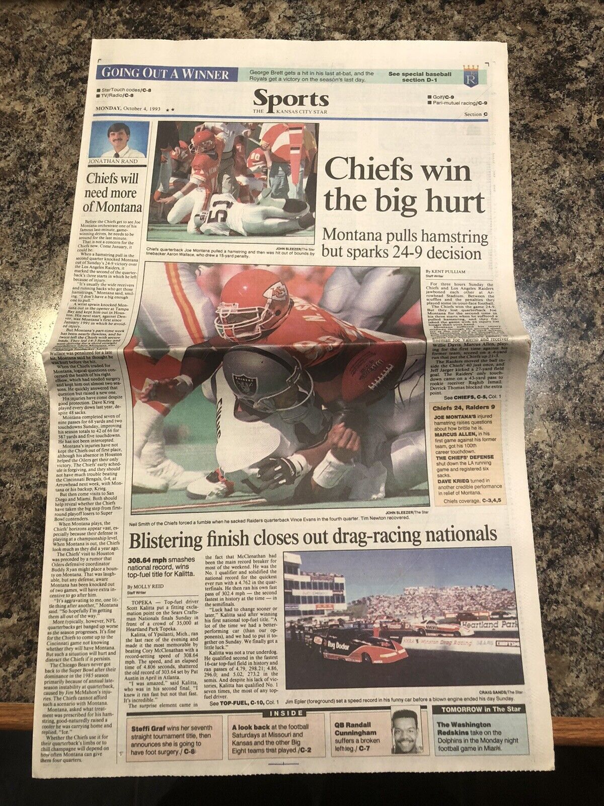1993 Kansas City Chiefs Football Newspaper.  Joe Montana