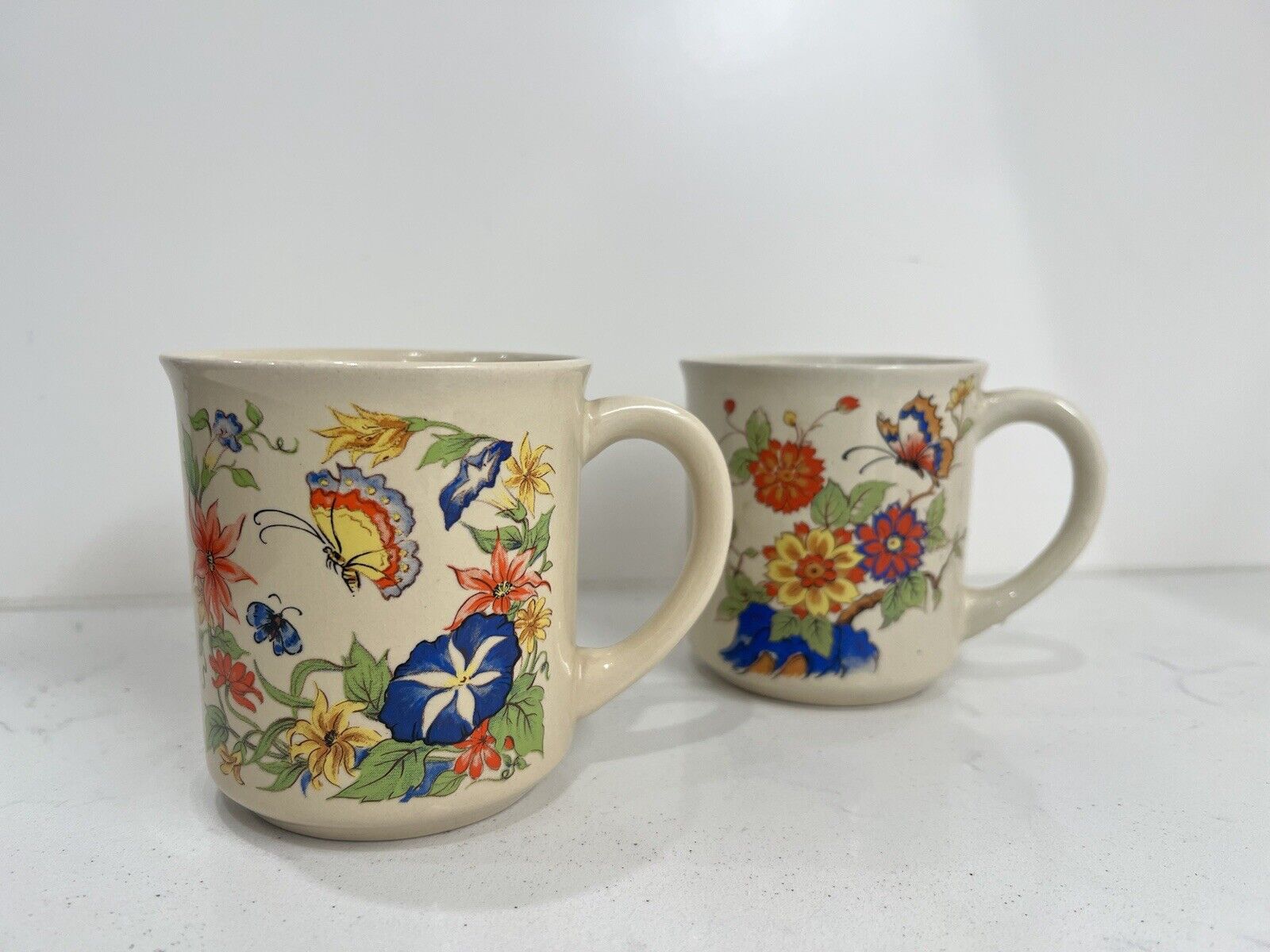 BOHO Butterfly Vintage Colorful Coffee Mugs Cups Set Of Two