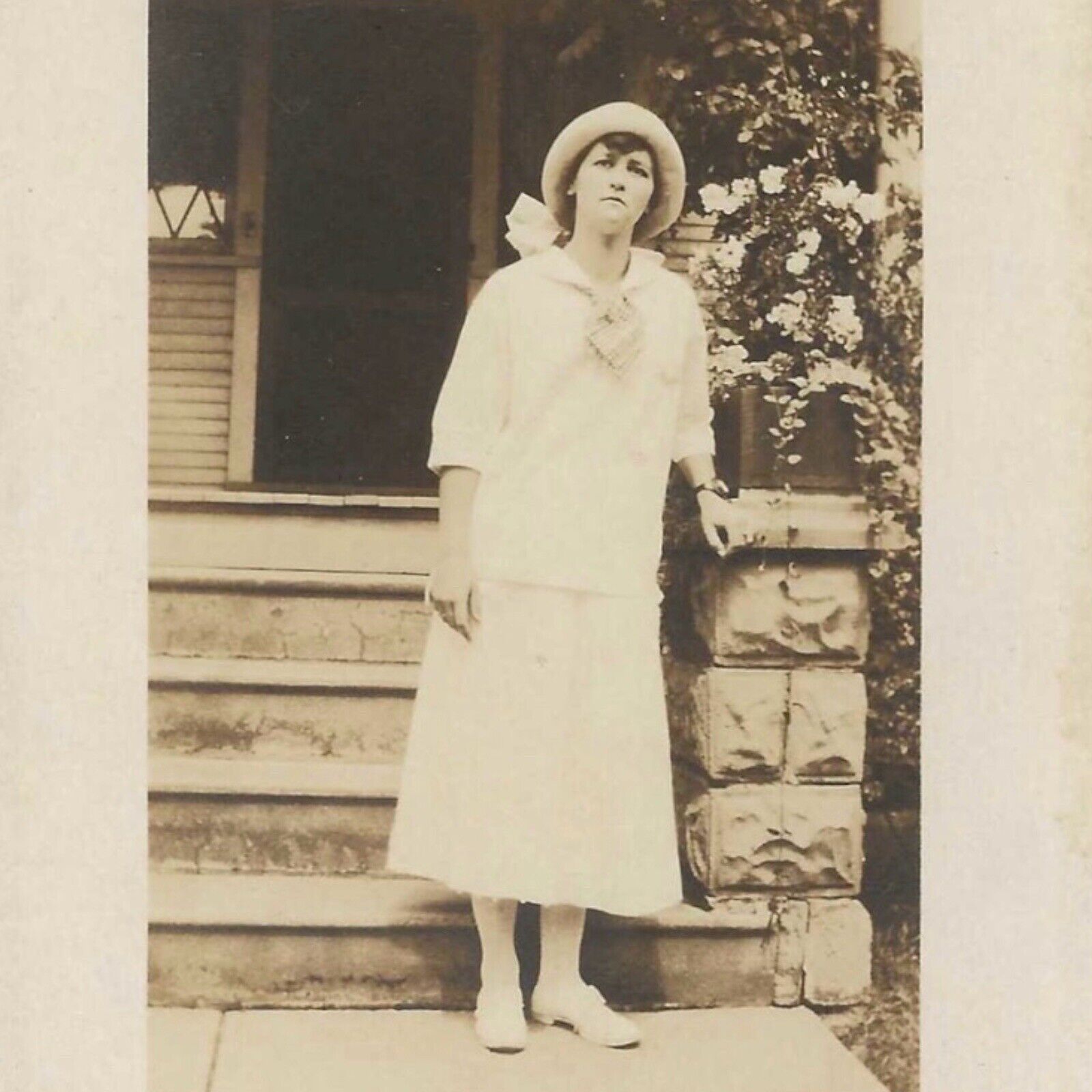 RPPC Antique Real Photo Postcard Identified Woman 1910s Sailor Dress