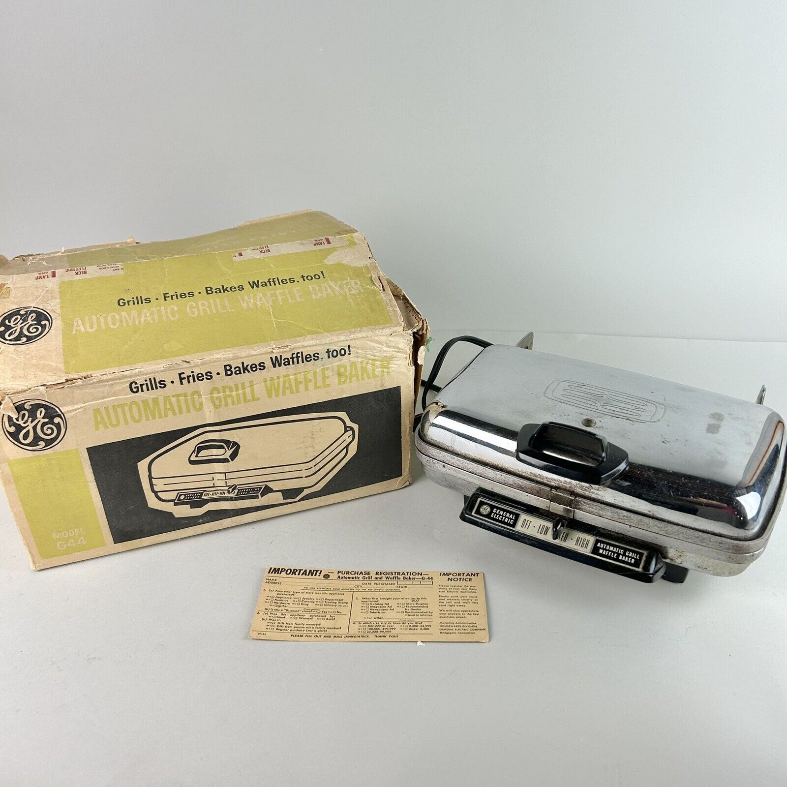 Vintage GE General Electric Chrome Automatic Grill Waffle Baker Maker Tested 