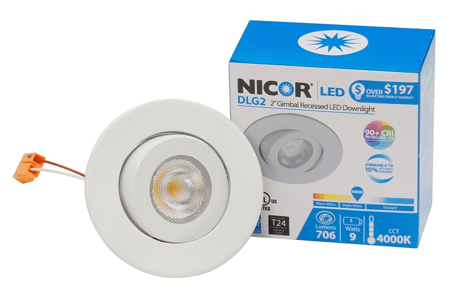 NICOR Lighting 2 Inch LED Gimbal Downlight in White, 4000K (DLG2-10-120-4