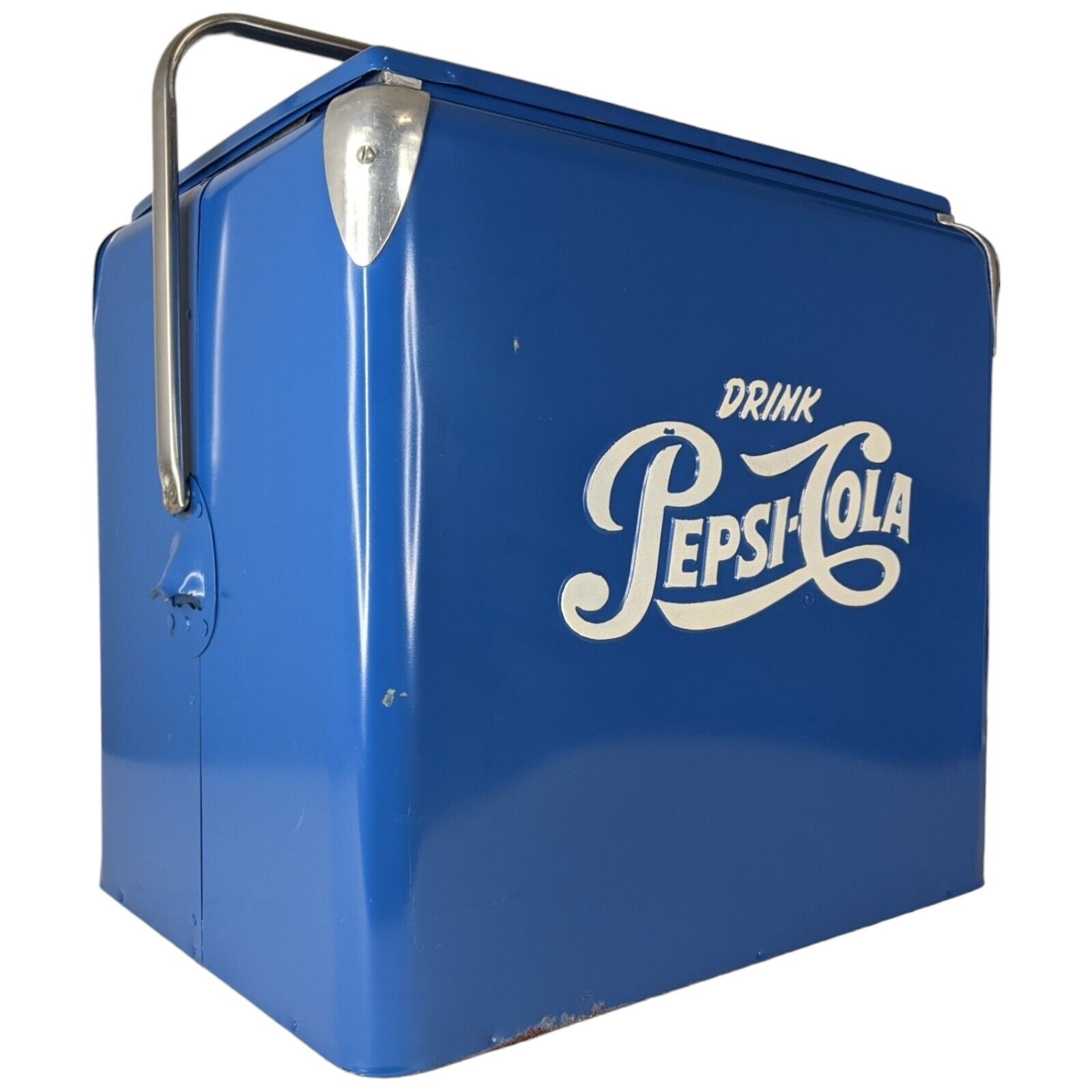 Vintage 1950’s Drink Pepsi-Cola Blue Metal Cooler Ice Box w/ Tray & Original Box