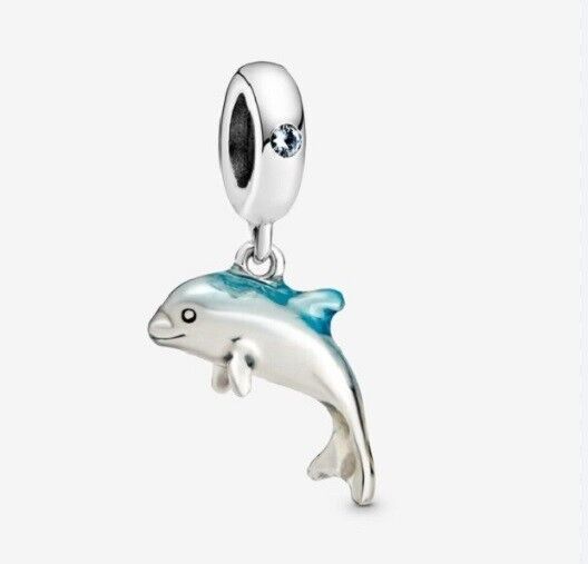 New Pandora S925 Authentic Shimmering Dolphin Dangle Charm Bead w/pouch