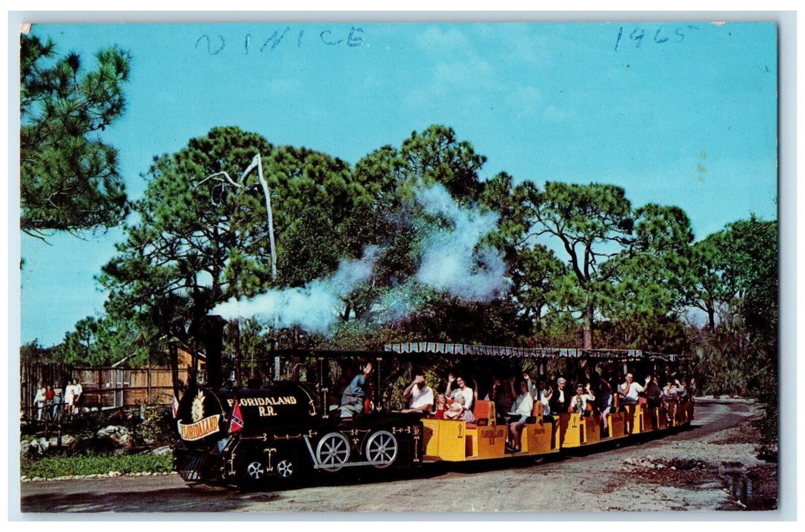 c1950's Passengers of Floridaland RR Train Sarasota Florida FL Postcard
