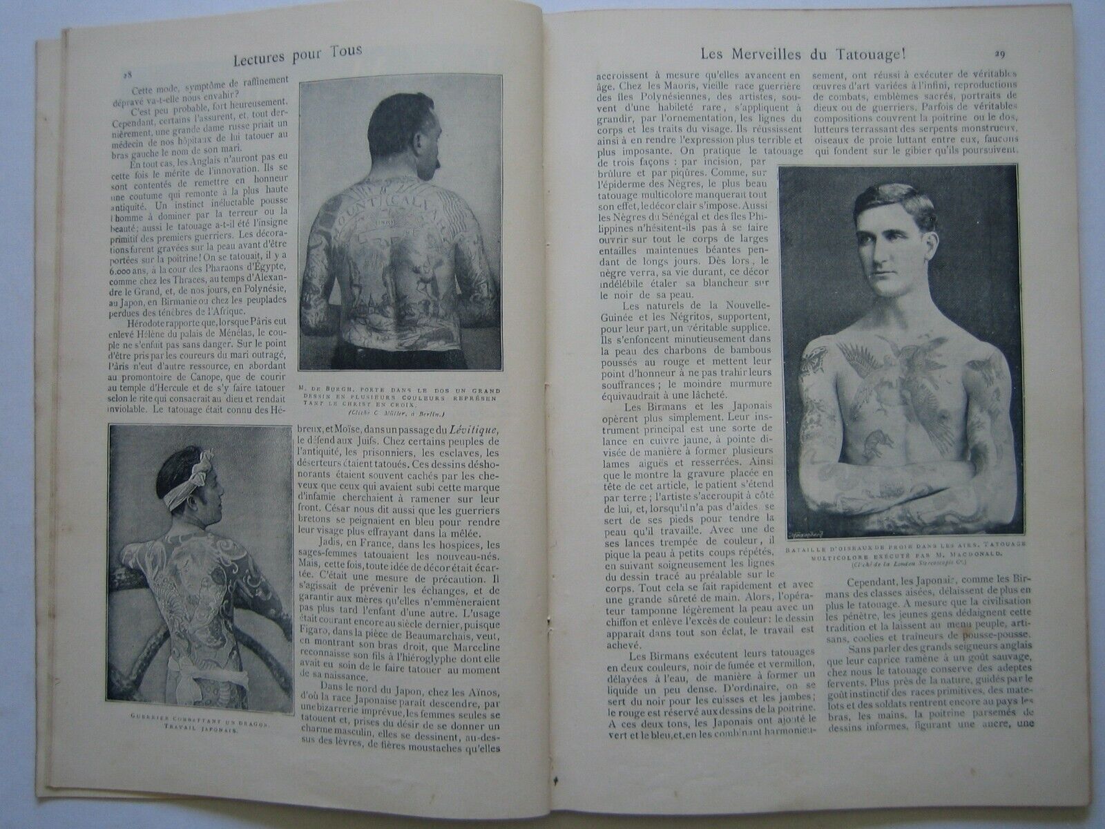 RARE OLD PRINT ORIGINAL PHOTO JOURNAL 1898 TATTOO TATTOO