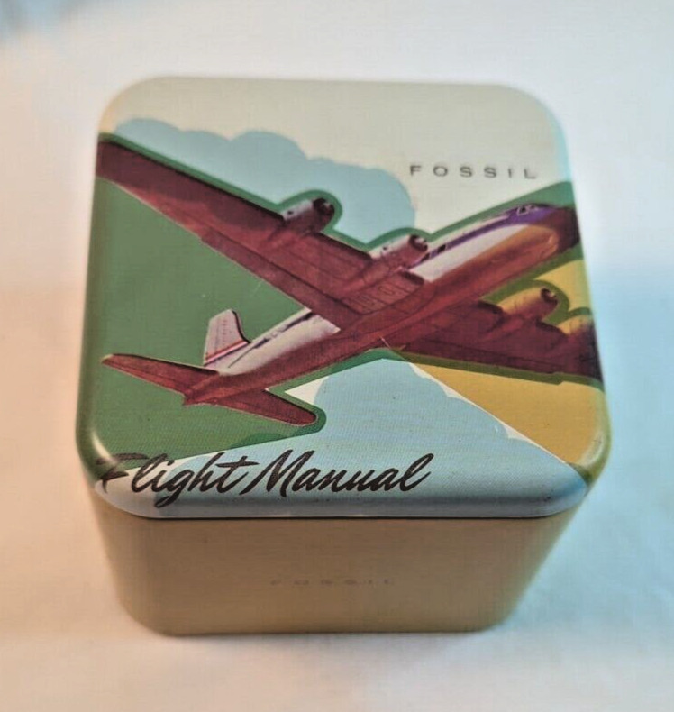 2014 Fossil 30th Anniversary Watch Tin Collectible Flight Manual Aviation Plane