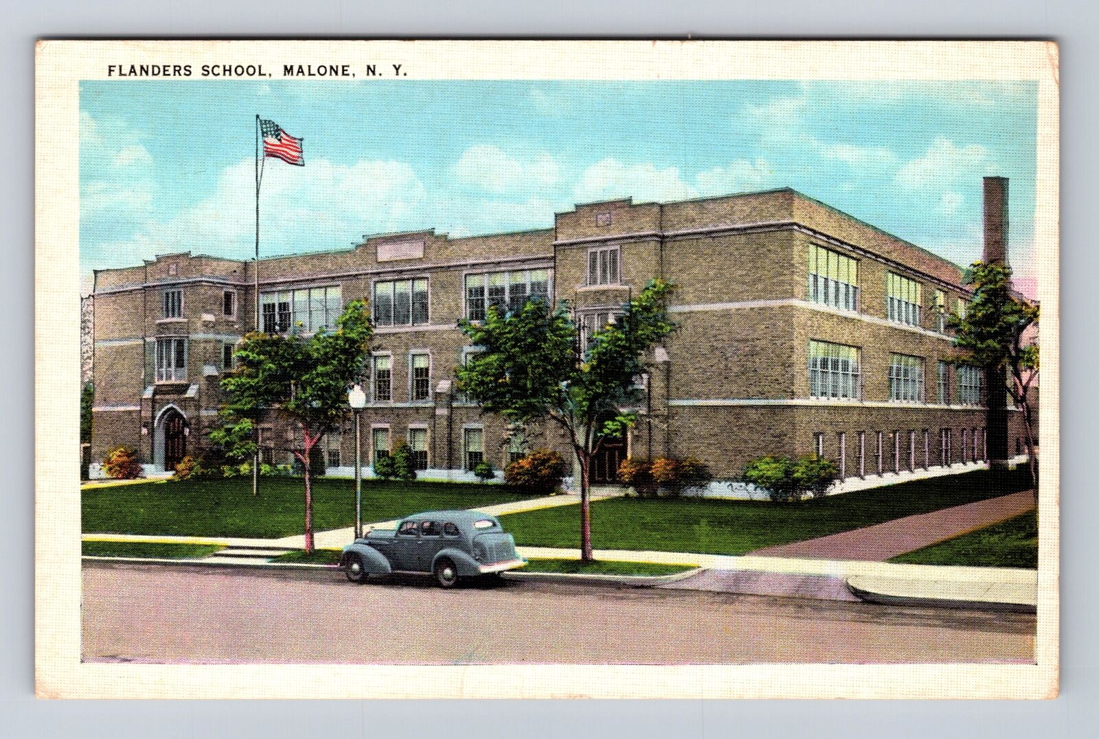 Malone NY-New York, Flanders School, Antique Vintage Souvenir Postcard