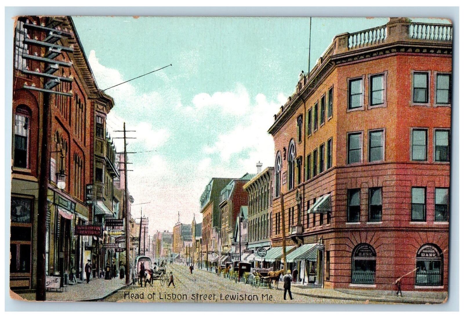 c1910\'s Head Of Lisbon Street Scene Lewiston Maine ME Unposted Vintage Postcard