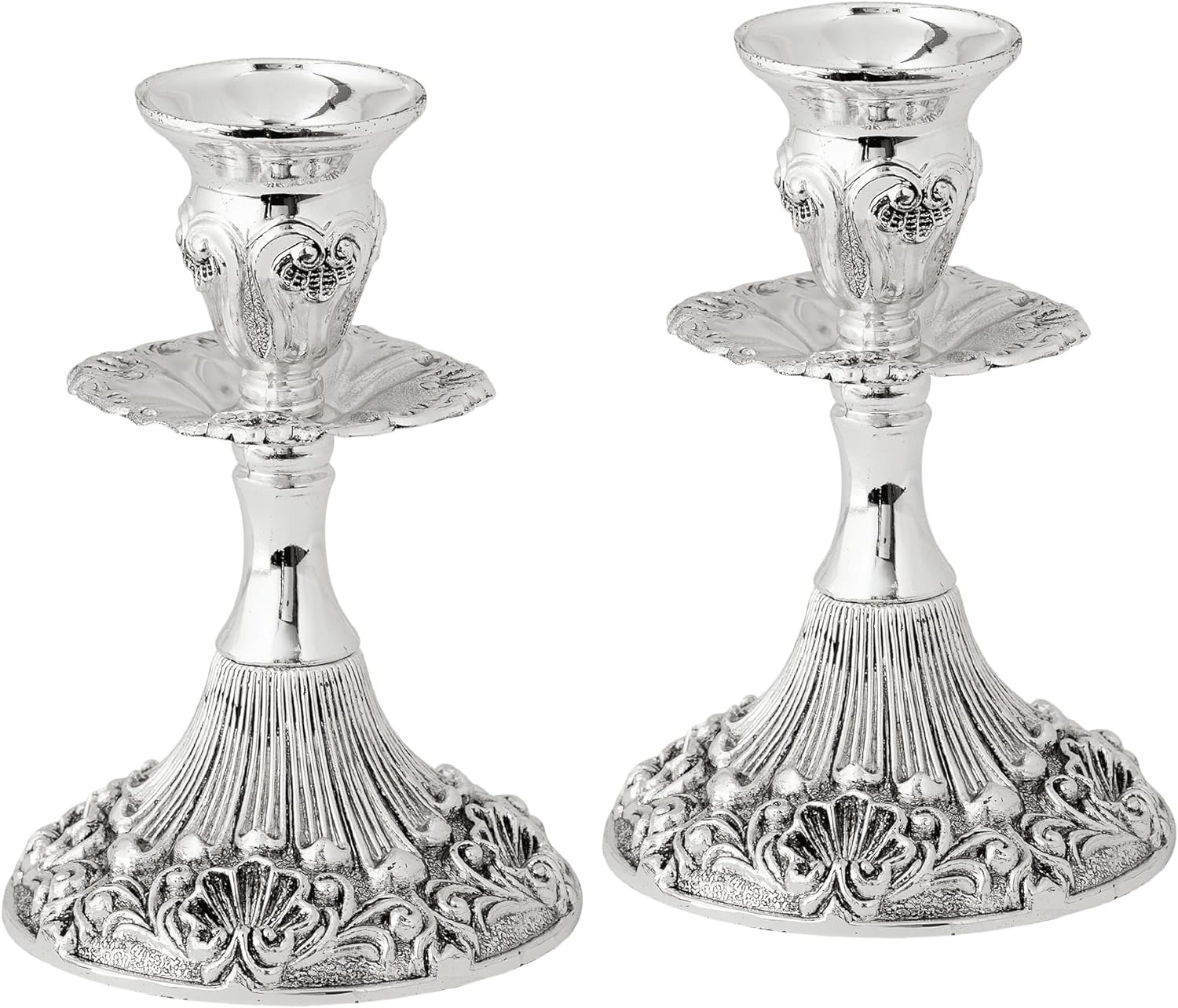 Silver Plated Candlesticks - 2 Pack Set - Pair of 5 Inch Ornate Candle Holders w