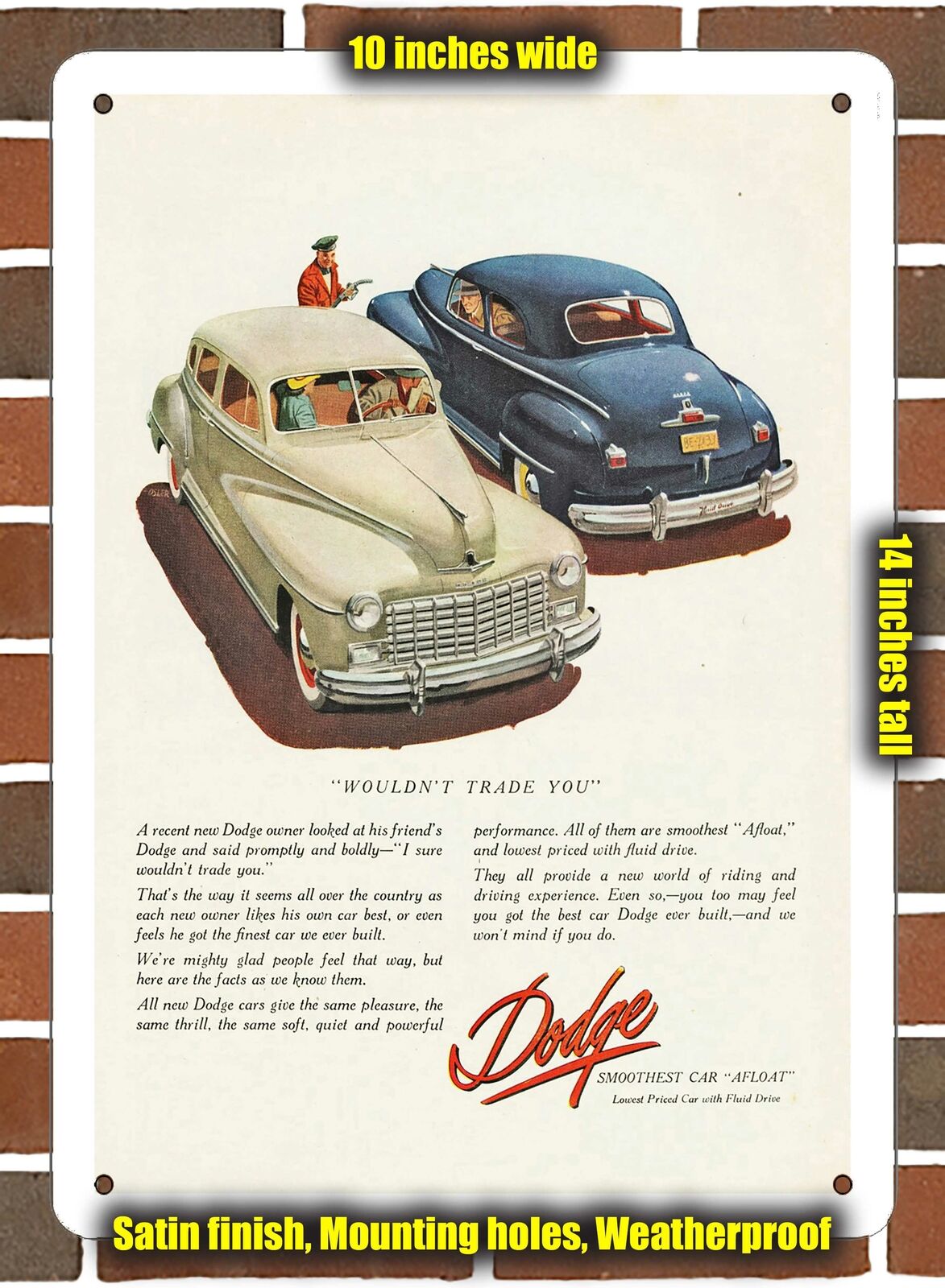 Metal Sign - 1948 Dodge Custom Sedan & Club Coupe- 10x14 inches