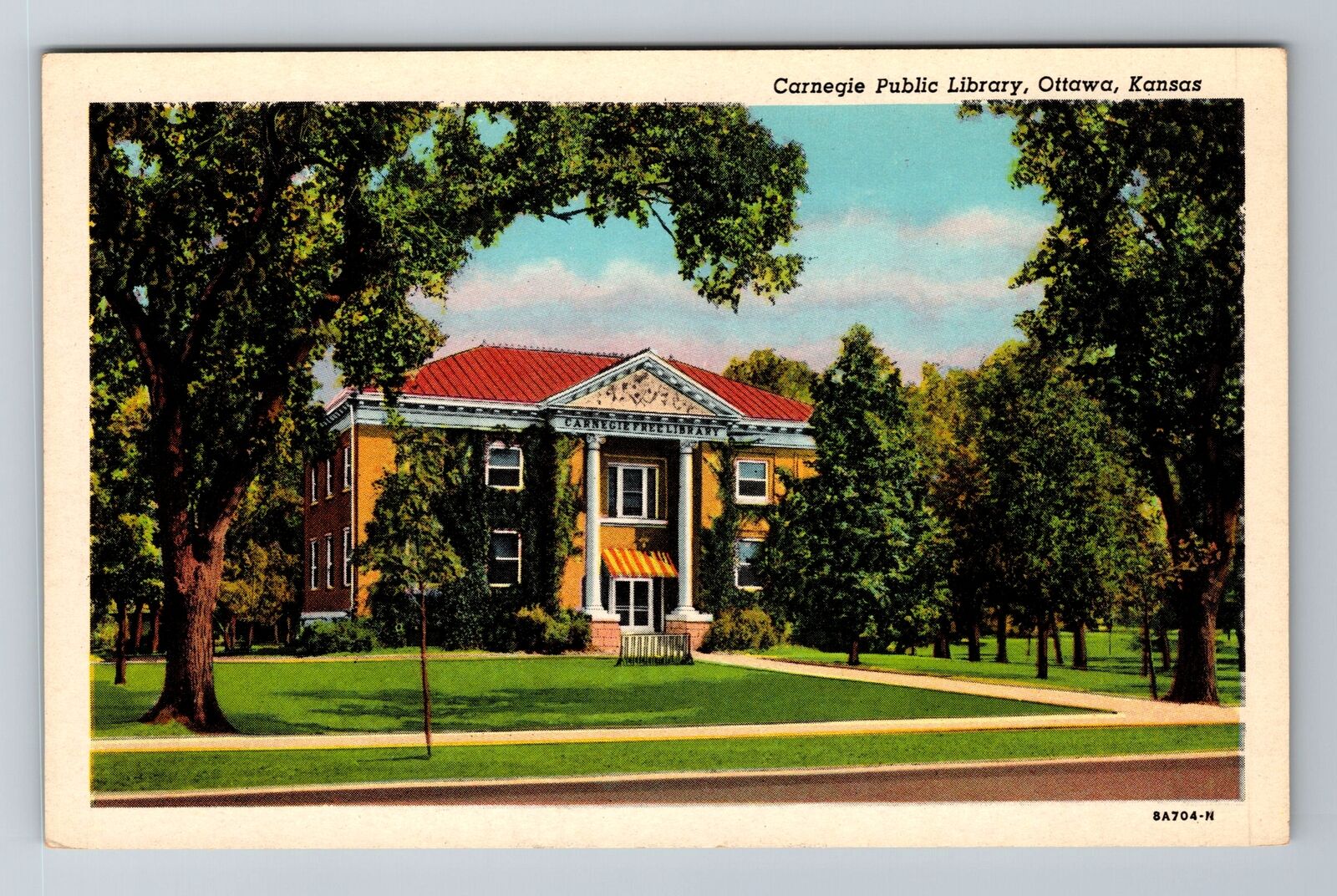 Ottawa KS-Kansas, Carnegie Public Library, Antique, Vintage Souvenir Postcard