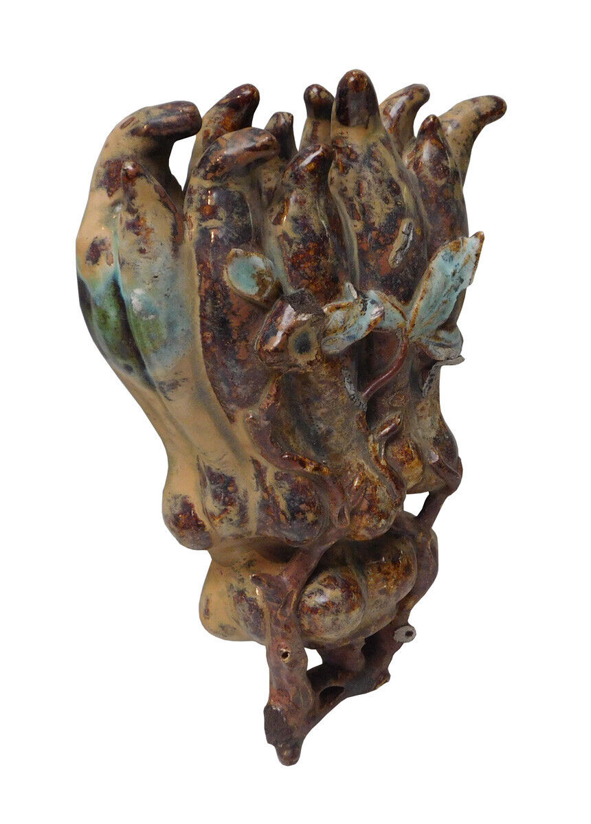 Clay Celadon Yellow Mix Buddha Finger fruit Shape Wall Hanging Vase n155