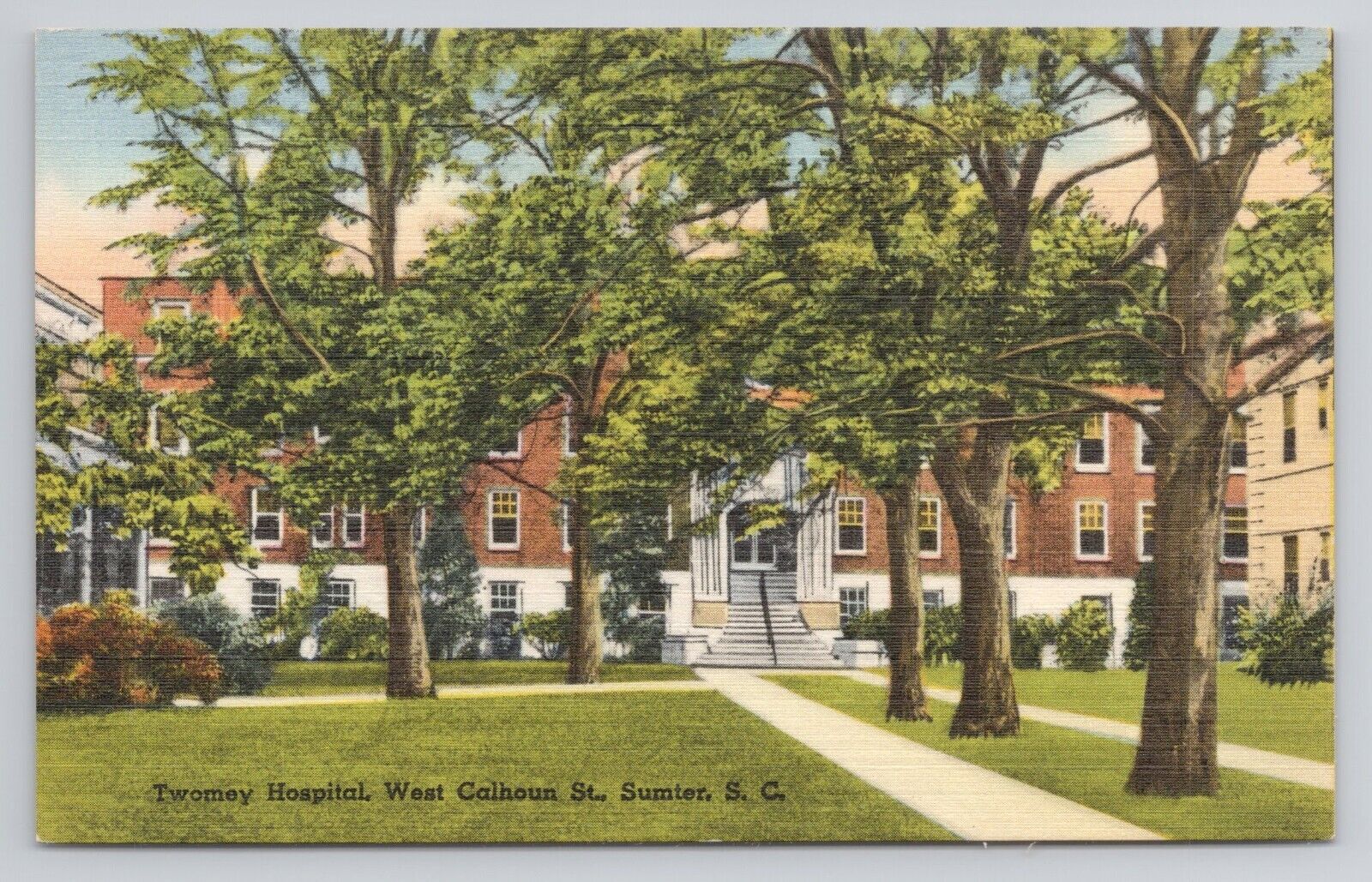 Twomey Hospital West Calhoun St Sumter SC Linen Postcard No 4451
