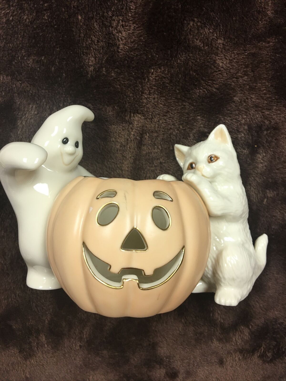 Lenox Peek-A-Boo Friends Cat Ghost Jack O Lantern Pumpkin Votive Halloween 2002