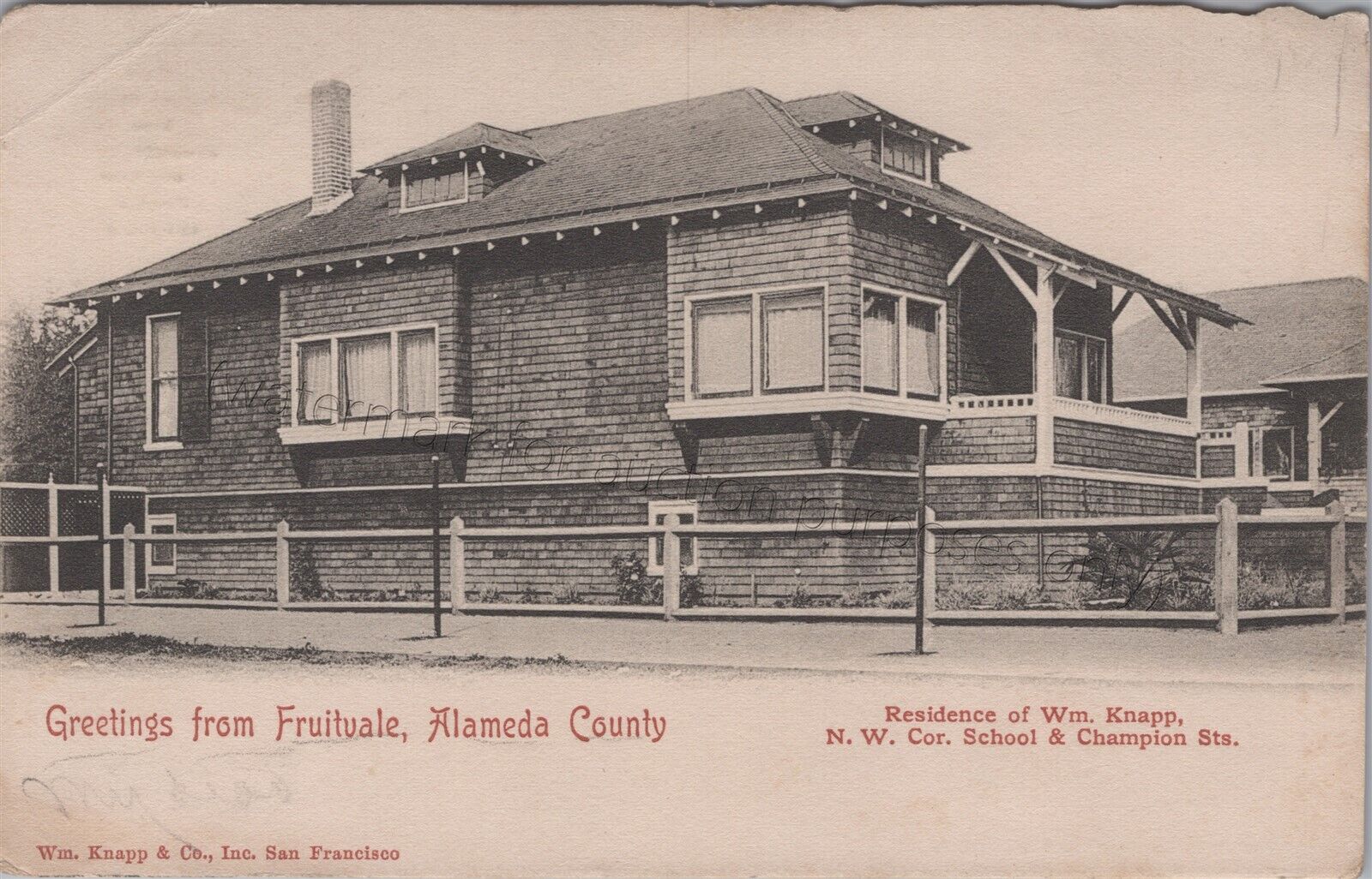 Fruitvale, CA: William Knapp Residence vtg Alameda County, California Postcard