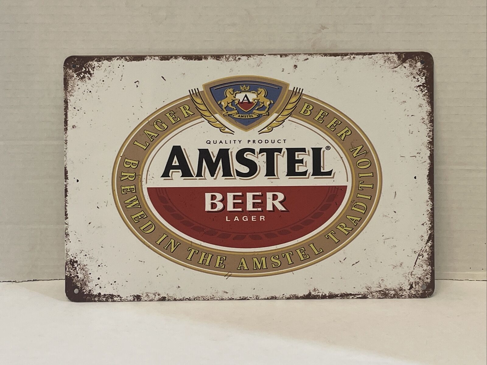 amstel beer sign Metal Tin Lager Brewed In The Amstel Tradition Bar ManCave