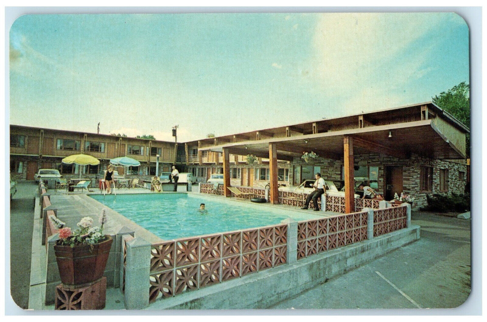 c1950's Swimming Pool at The Lodge Motel Missoula Montana MT Vintage Postcard