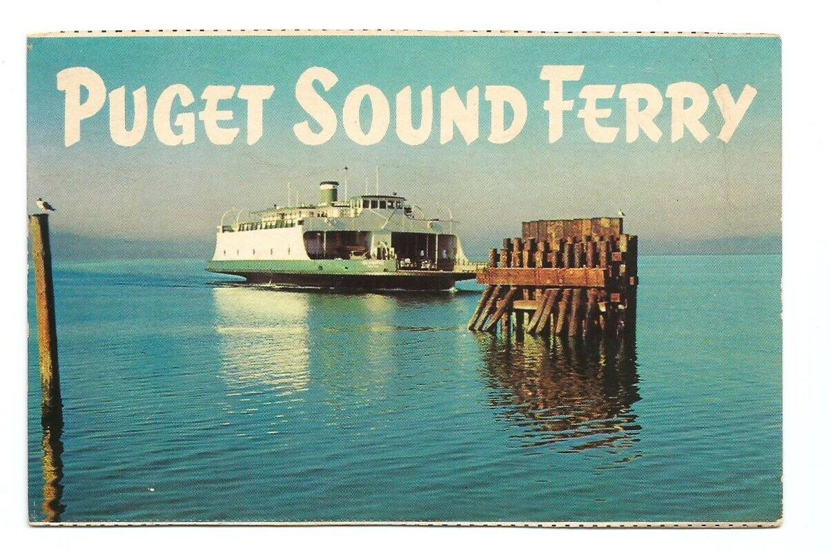Puget Sound Washington WA Postcard Ferry Olympic c1960s