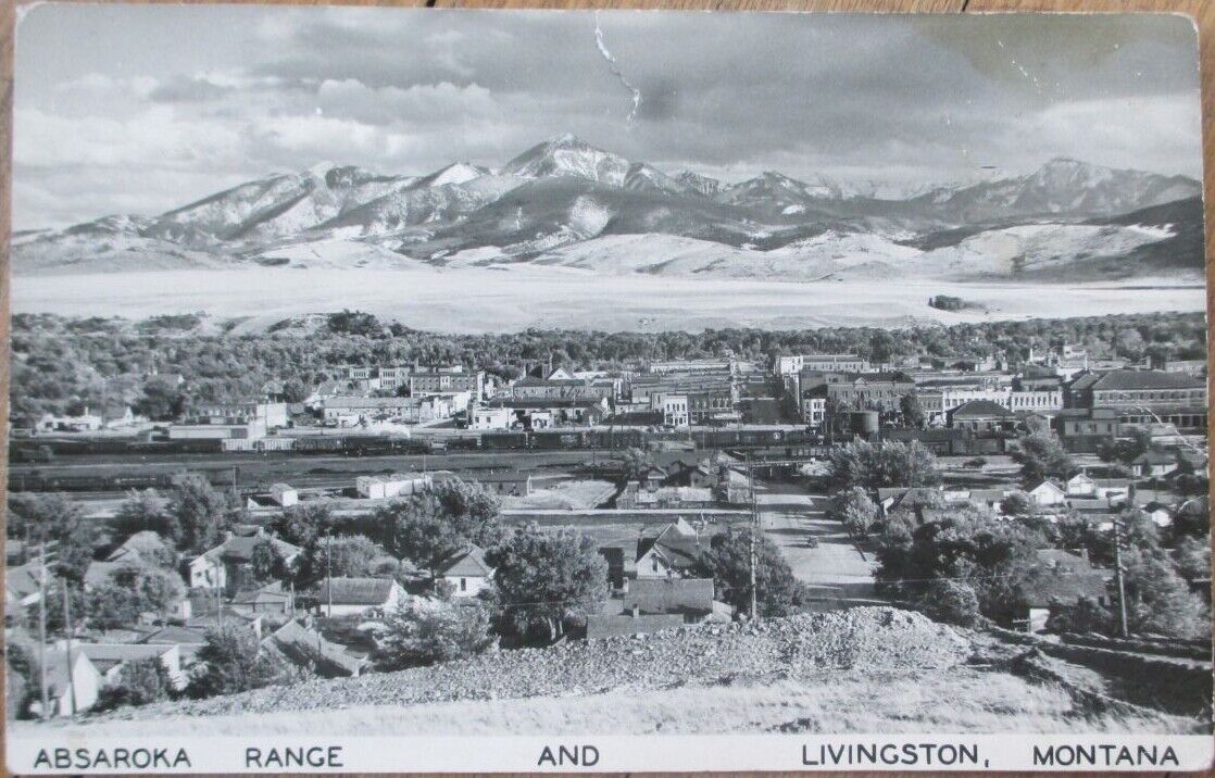 Livingston, MT 1949 Realphoto Postcard: Absaroka Range, Montana Mont