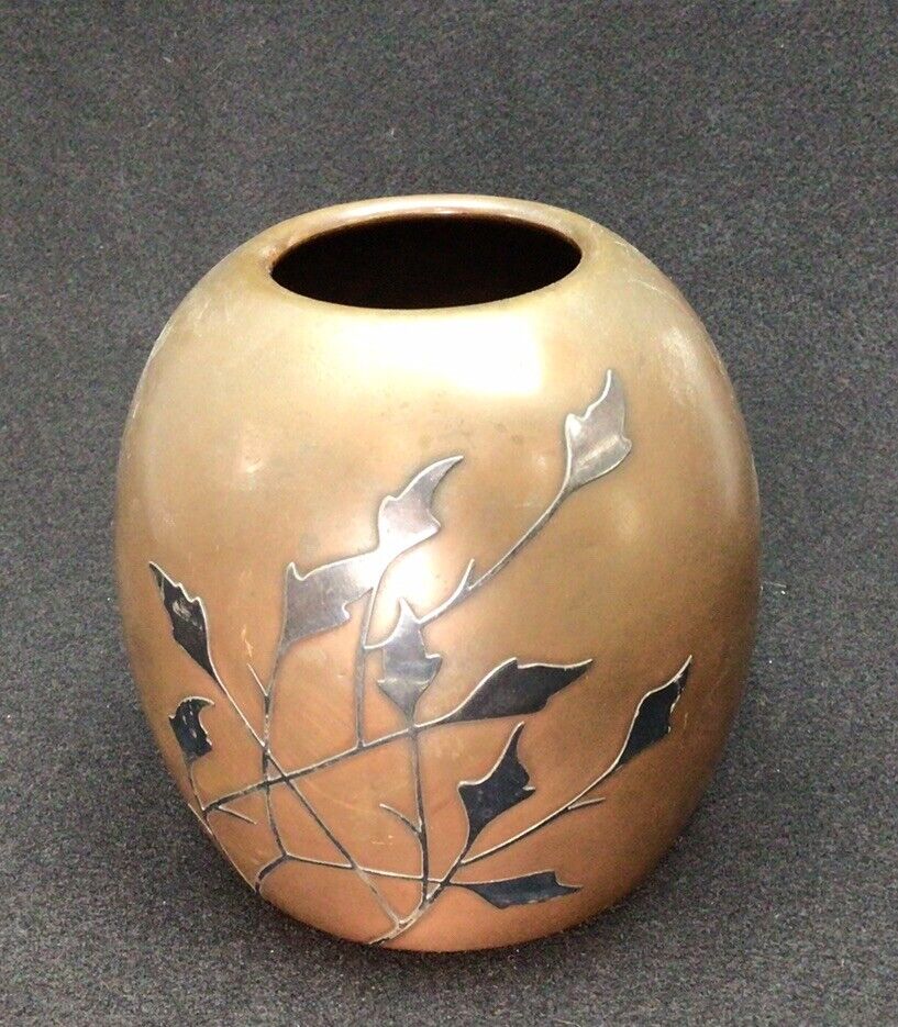 Antique HEINTZ ~ Art Metal Shop Vase ~ Sterling Silver on Bronze ~ Arts & Craft