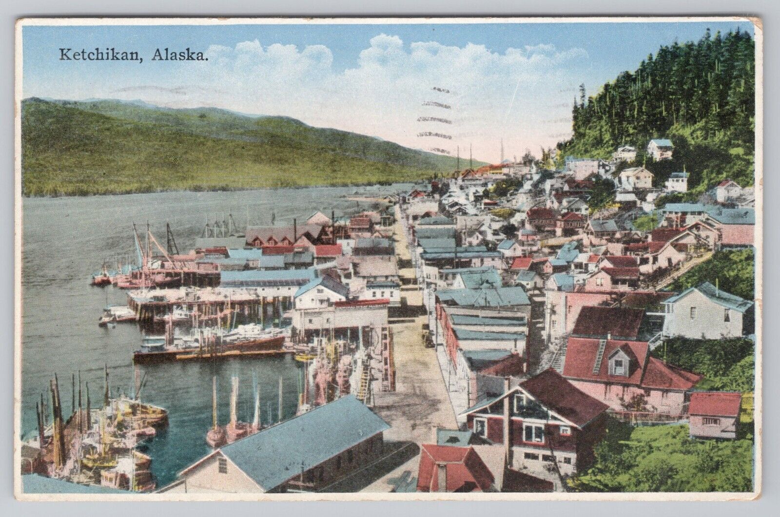 AK, Ketchikan, Alaska, Town View, Water Front, 1930s Postcard 0735