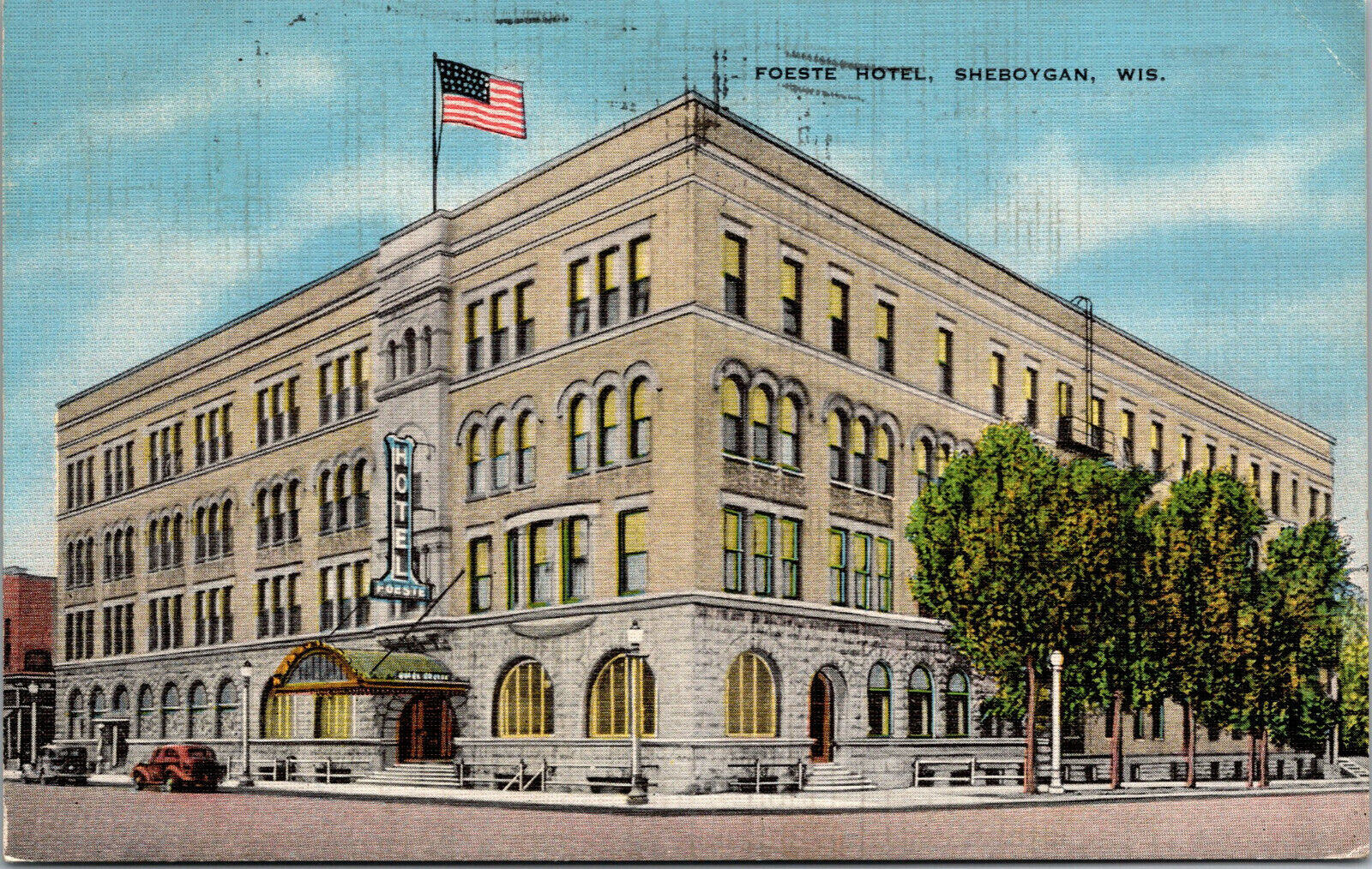 Vtg 1930s Foeste Hotel Sheboygan Wisconsin WI Linen Postcard