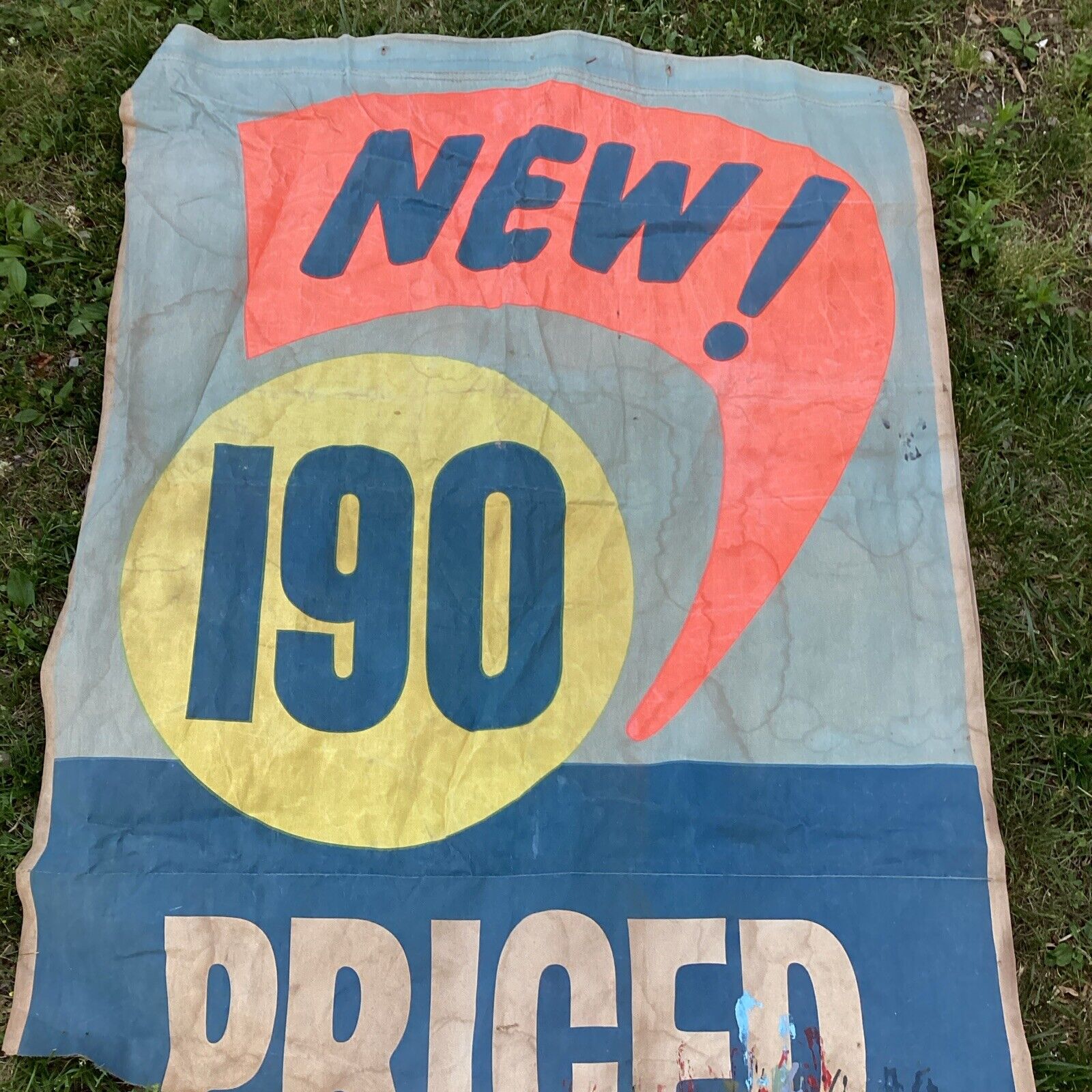 Vintage Linen Canvas Signage For Gas Station Car Dealership 1940s as found 