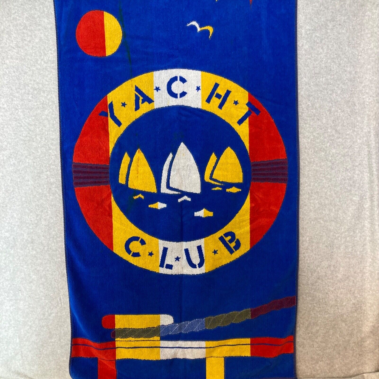 Vintage Terriville Beach Towel Yacht Club Bright Colors 28 X 53