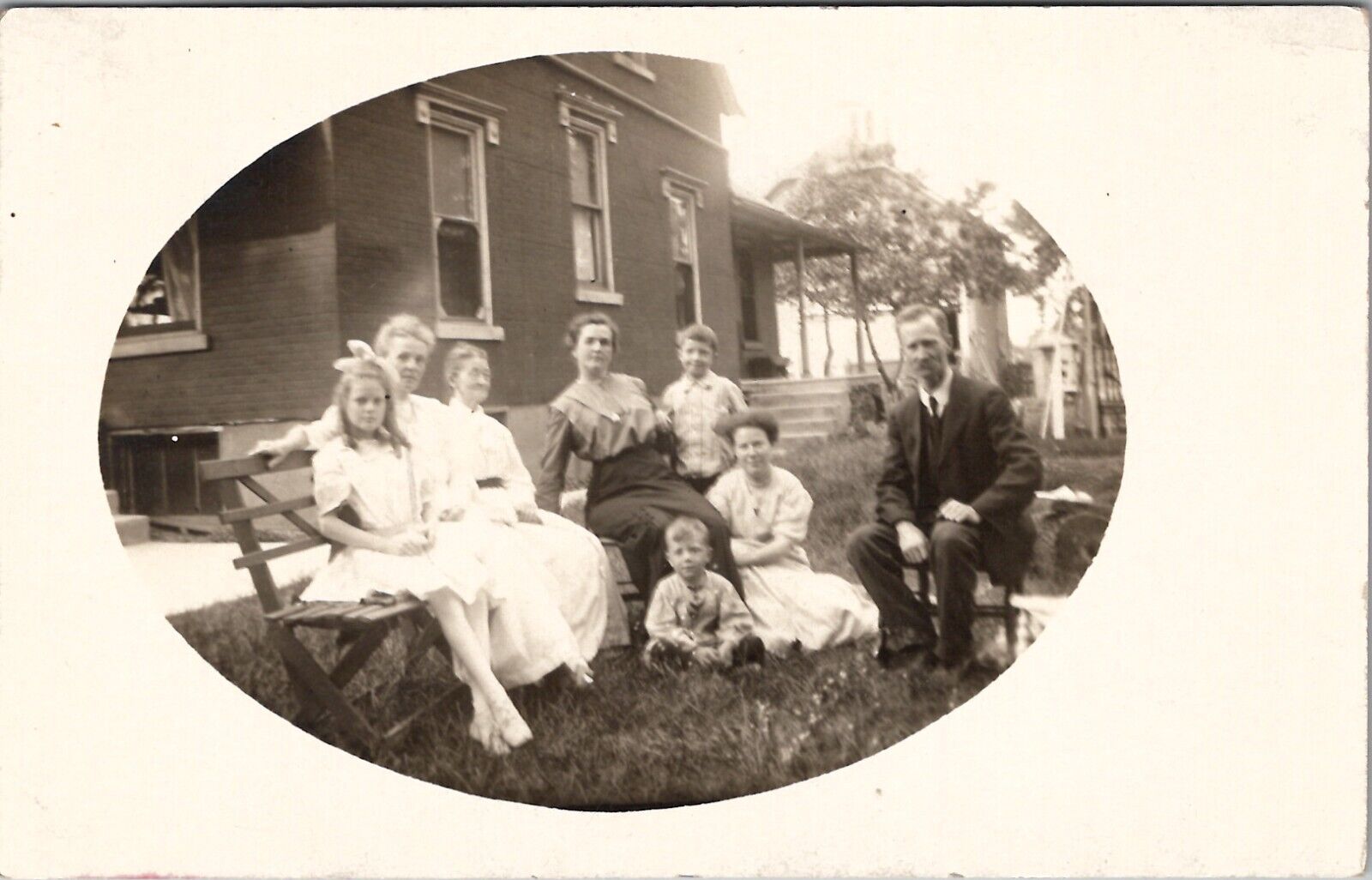 RPPC Mom Dad Granny Sis and the Kids in the Yard c1908 Real Photo Postcard Z20