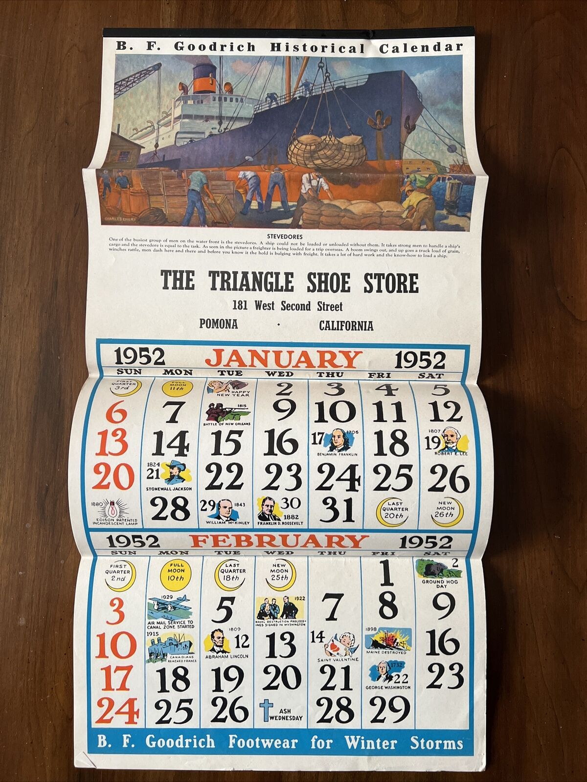 Antique 1952 B. F. Goodrich HIstorical Calendar, Pomona, California; Great Illus