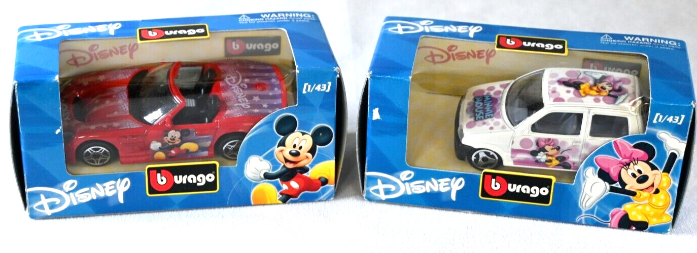 Burago Disney Mickey & Minnie Mouse 1:43 Die-Cast Scale Car Set/2 Made In Italy