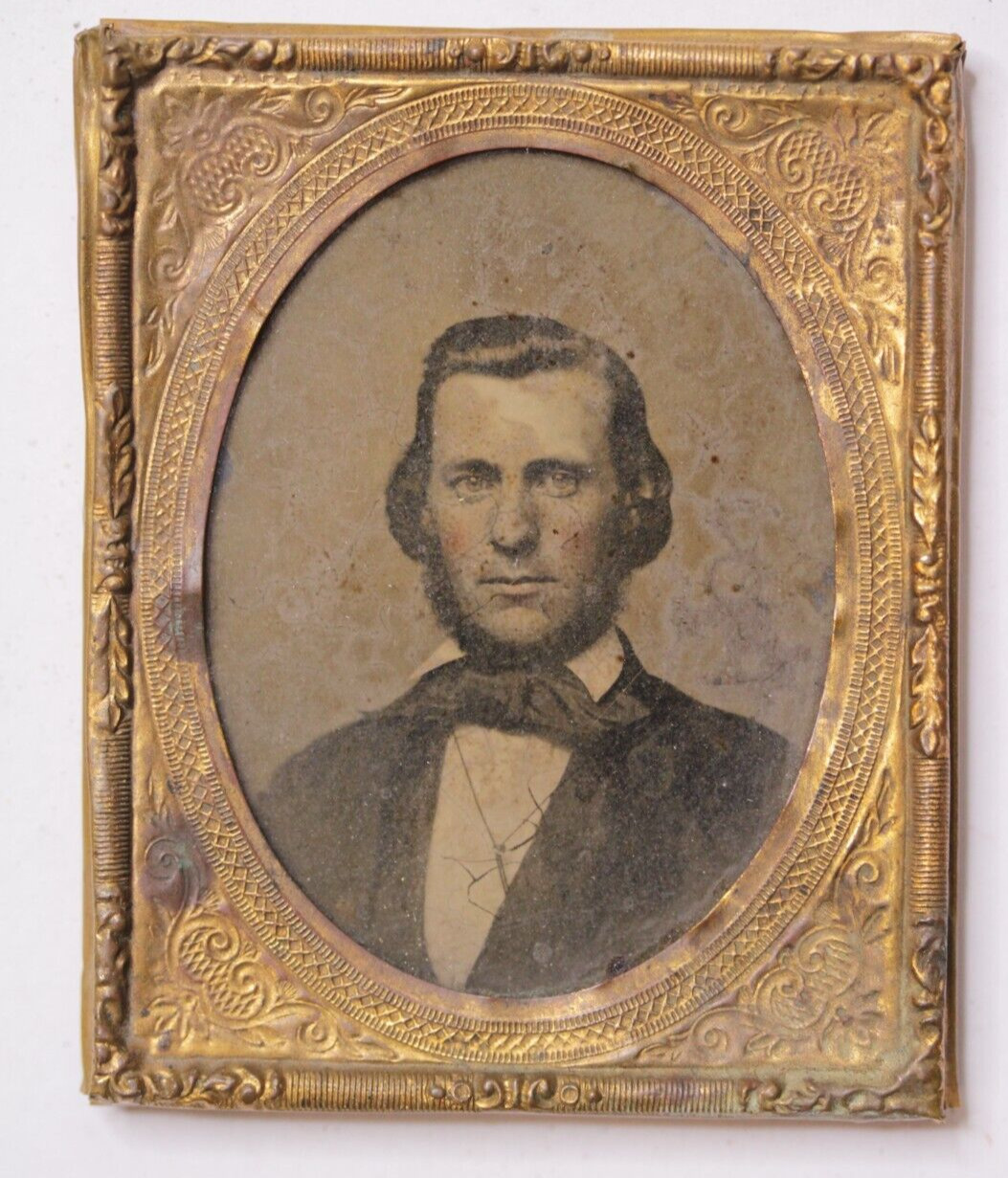 Antique 1/9th Plate Daguerreotype - Man with Large Bow Tie and Bolo