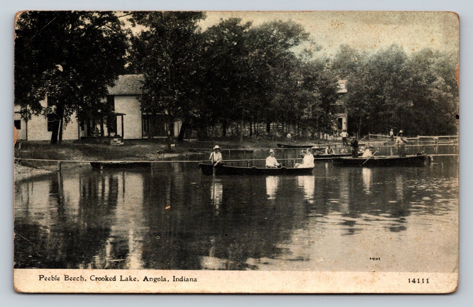 c1913 Boats at Peeble Beech Crooked Lake Angola Indiana ANTIQUE Postcard 1248