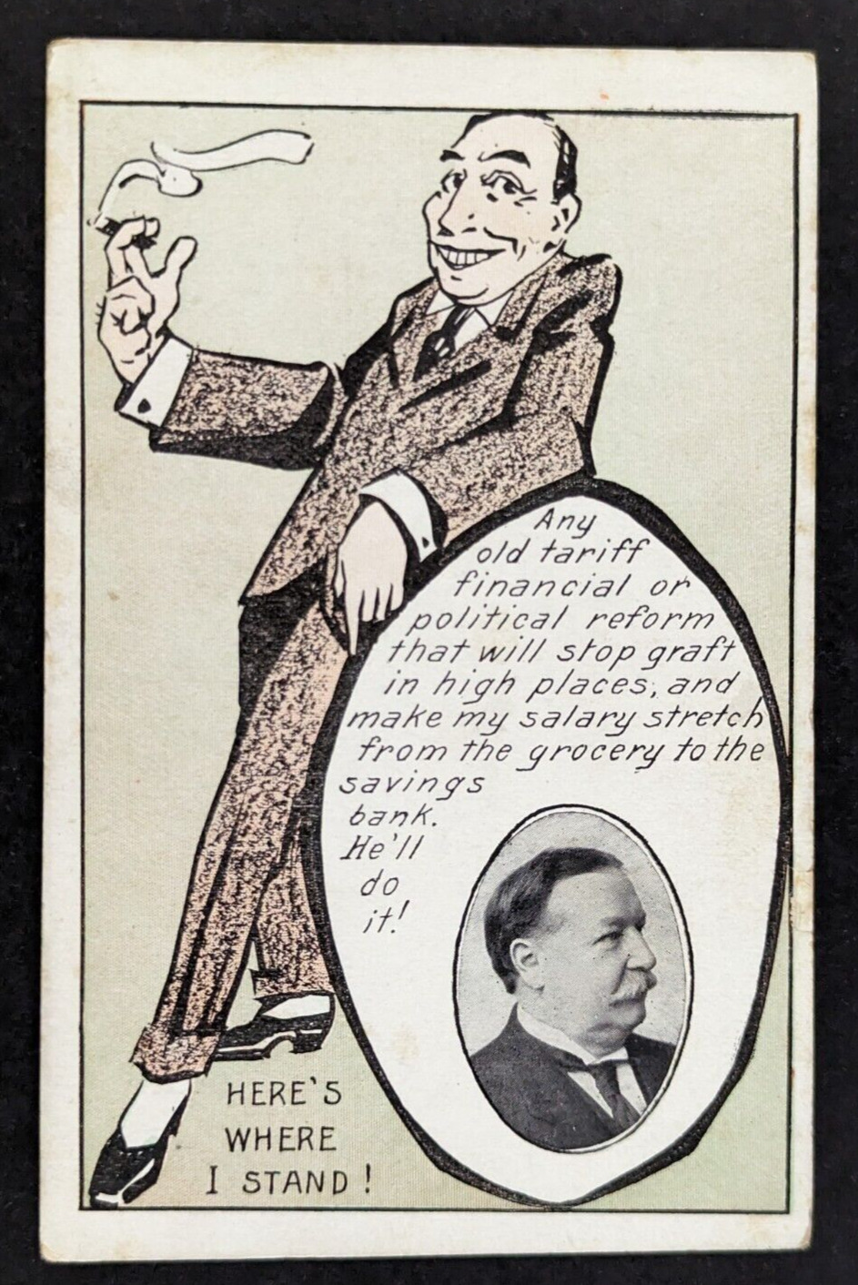 Postcard Political Taft Portrait Presidential Campaign Business Man Cigar 1907