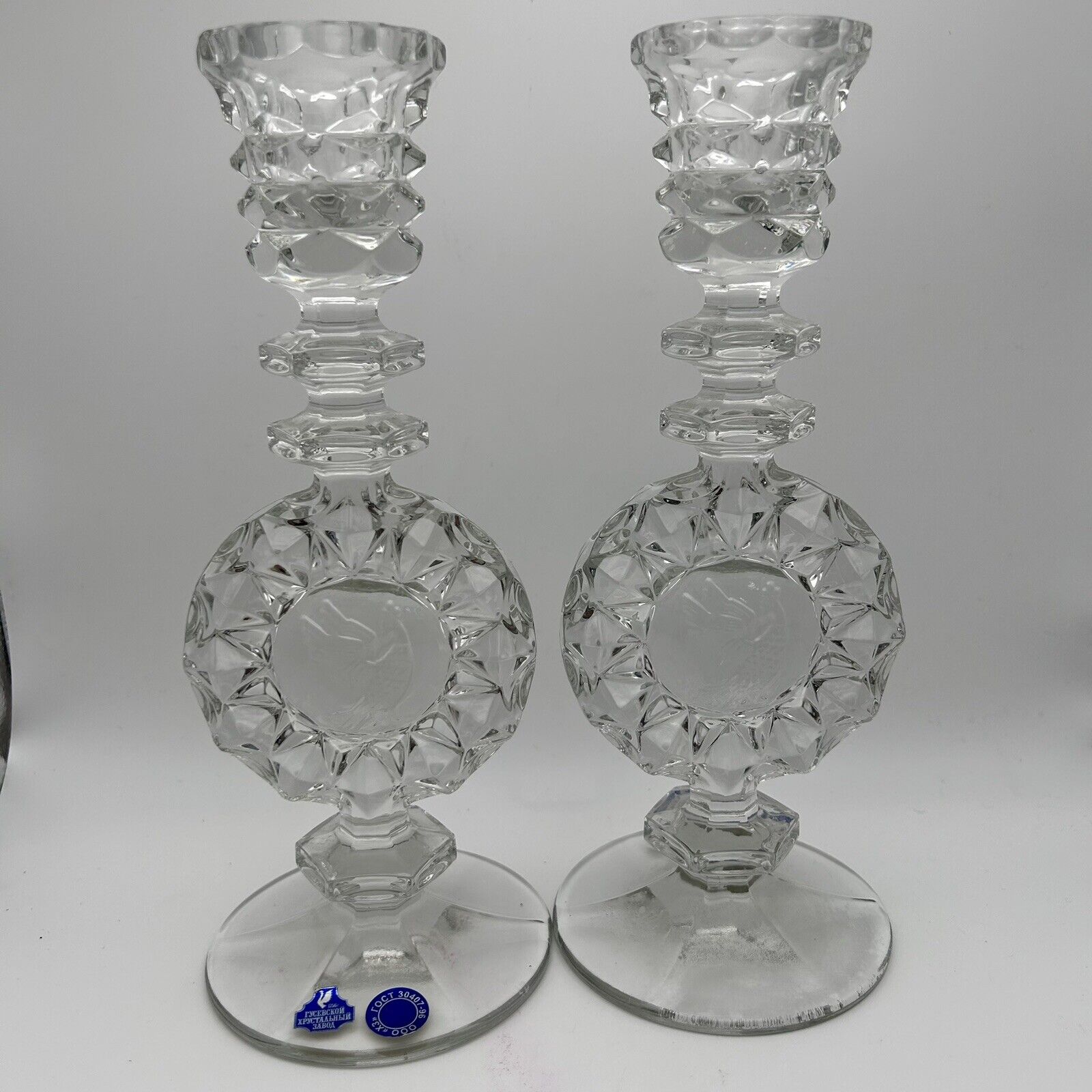 PAIR OF GOOSE TRANSPARENT CRYSTAL CANDLE HOLDER 9-1/2” TALL