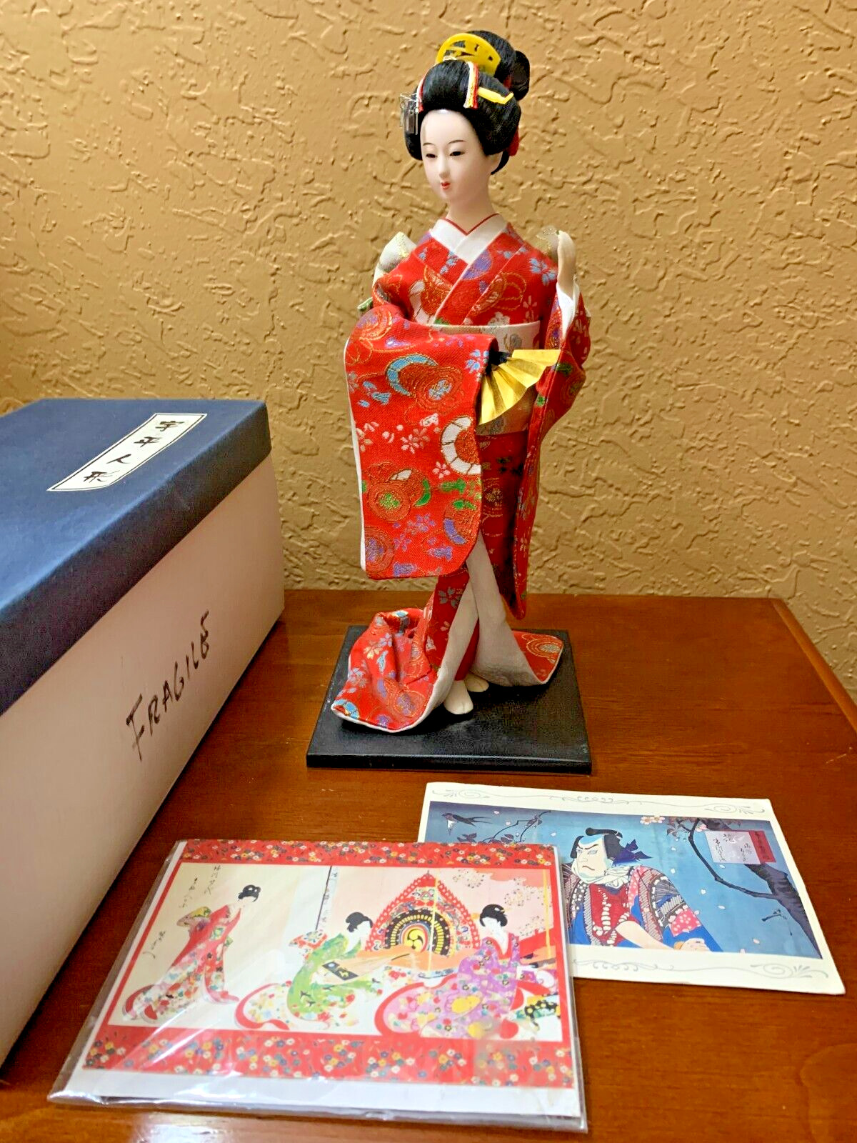 Vintage Japanese antique Geisha Doll 12” Red Kimono Asian Collectible Figurine